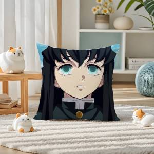 Bandai | Demon Slayer Infinity Castle Arc Anime Plush Pillow Cover Soft Short Plush Cushion Cover For Sofa Bedroom Home Decor Gift