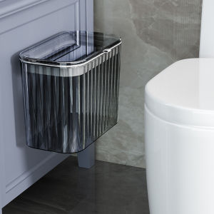 New 2022 Wall-Mounted Bathroom Trash Can Kitchen Waste Paper Bucket Flip Cover Transparent Household Garbage Bin with Lid
