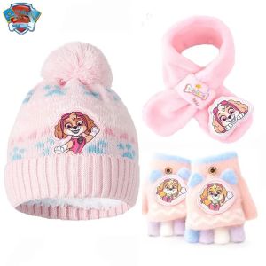 3 ชิ้น/เซ็ตร้อนของแท้ PAW PATROL หมวกฤดูหนาวถุงมือผ้าพันคอชุดน่ารักการ์ตูน Skye Chase เด็กหมวกเด็กคริสต์มาสของขวัญอายุ 2-8Y