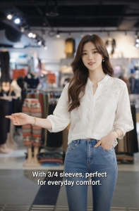 Stella Fashion Korean Style Embroidered White Blouse | Loose Fit | Chic V-Neck Top | Soft Girl Aesthetic