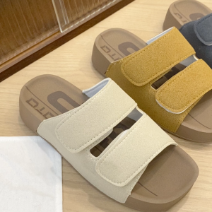 Tinahao Shoes For Kids Girls New Fashion Double Strap Velcro Loafers Non-Slip Leather Slippers
