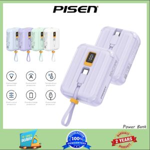 Pisen TS-D364 10000mAh hộp điện mini 30W tích hợp cáp sạc nhanh loại C và loại L