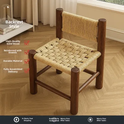 ZHUOHE | Retro Luxury Wooden Rattan Stool
