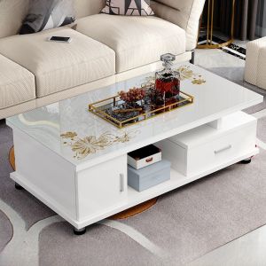 Economic Wooden Tempered Glass Coffee Table Living Room TV Cabinet Combination Home Use Small Apartment Sofa Tea Table Desk