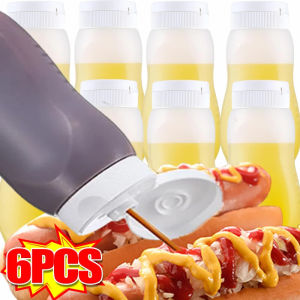 【XZxinzhan】6Pcs 330ML Sauce Squeeze Bottles Salad Dressing Container Leakproof Sauce Bottles with Flip Top Cap Jam Seasoning Box Dressing Gravy Boats ﻿