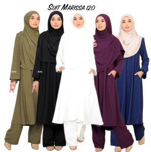 Marissa 12.0 - Set Jubah Seluar (Tidak Termasuk Tudung) Suit Muslimah Pakaian Haji Umrah Ironless Cey Crepe S - 3XL Plain Black White Putih Hitam Gray Grey Navy Blue Purple Olive