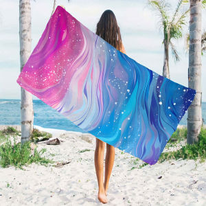 Blue Pink Fluid Quick Drying Microfiber Beach Towel Lightweight for Swimming Camping Yoga - Bath Towel