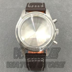 38mm Domed Sapphire Glass Case Dive Brushed Pilot Watch Case Black Blue Coffee Leather Screw Crown Fit VK63 VK64 Quartz Movement