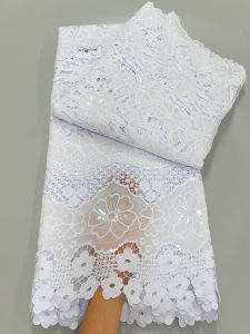 2024 Nigerian Cord Guipure Lace Fabric wIth Sequins High Quality Laser cotton Water Soluble Lace Fabric African Dress for Women