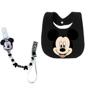 Disney | Baby pacifier clip chain newborn feeding bib with cartoon print feeding bib with teeth grinding device chain clip newborn chain