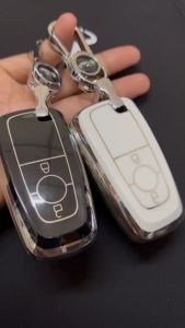 เคสรีโมทรถ Ford Ranger Next Gen 2023 Ford Raptor ดำเงาเส้นสีเงิน และสีขาวเส้นสีเงิน ดูเรียบหรู (Black Silver-Line TPU Key Case) แบบ 2 ปุ่ม Push Start