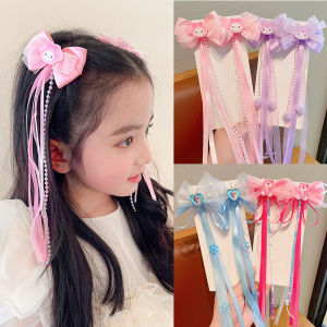 Princess Elsa Frozen Hair Clip Children Girls Hair Accessories Korean Style Butterfly Knot Tassel Streamer Headwear for Kids