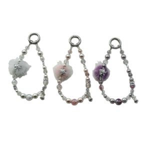 ขนมิงค์หรูหราน้ำหนักเบาสำหรับผู้หญิงกระเป๋าจี้โลหะผสมเพทายลูกปัดคริสตัลแสงสายคล้องโทรศัพท์มือถือ