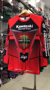 เสื้อ KAWASAKI เสื้อกีฬาแขนยาว ผ้าไมโครพิมพ์ลาย ไซส์ S-2XL ใส่ได้ทั้งชายและหญิง ผลิตโรงงานไทย