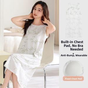 miiow | Cat Lady Summer New Style Thin Sleeveless Sleep Dress With Chest Pad Large Size Outdoor Wear Women Home Clothes Sweet Style
