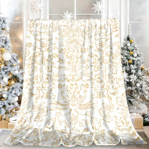 Beast Kingdom | Gold Folk Art Animal Botanical Flannel Blanket Soft Fuzzy Plush Cozy Warm Throw for Sofa Bed Couch Home Decor