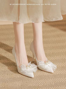 Elegant White High Heels Wedding Shoes Fine Stiletto Not Tiring Comfortable Sensation Bride Marriage Shoes Can Be Worn Daily
