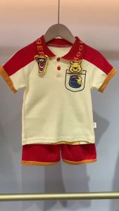 ลายการ์ตูนยุโรป กางเกงขาสั้นผ้าฝ้ายเสื้อยืด ฤดูร้อนใหม่ชูดเด็ก สีทึบ