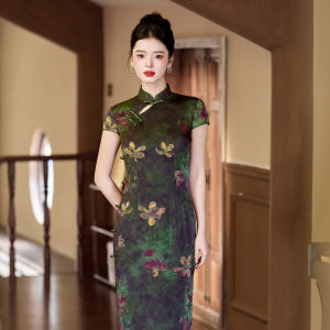 Printed Long Qipao Dress Elegant Retro Daily Wear