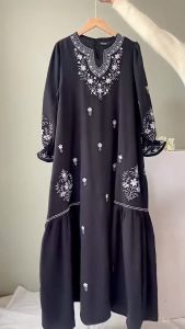 Gamis Kondangan Terbaru Edelia Dres Pololinen Mix Bordir Premium Dress Wanita Jumbo M L XL XXL Muslimah Kekinian Mewah Elegan