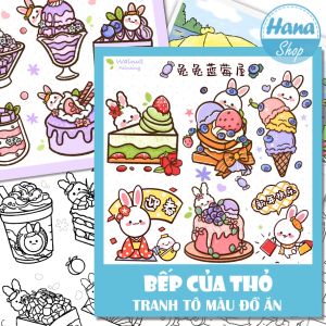 Tranh tô màu BẾP CỦA THỎ (100 món ăn ẩm thực đường phố)- khổ giấy A5 dày đẹp