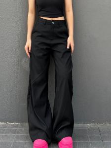 High-Waisted Loose Black Pants for Women Summer Lightweight Casual Trousers Extended Length Suitable for 18-24 Years Old