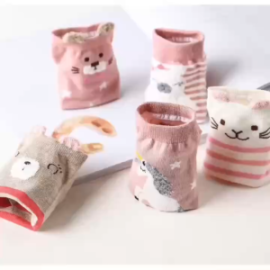 Linaria (5 pairs) Popular womens cotton cartoon socks Korean cute student boat socks W02-09