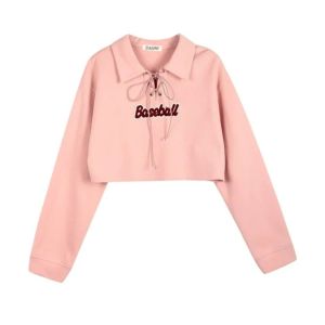 Baseball Bordier  Sweater Crop Wanita Kerah Sweater Style korean - Sweater Kerah Croope Tali Kerah Wanita Kekinian