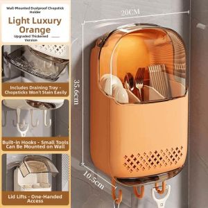 BAIXITANG | Dustproof Wall-mounted Household Cutlery Organizer with Lid and Drainage