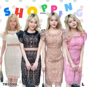 Dress เดรสลูกไม้ คอ ลูกไม้ แขนระบาย มีซิปซ่อนและซับในเต็มตัว TT20068