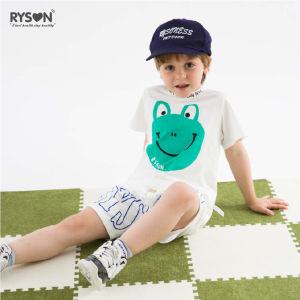 Rysong Kids Summer T-Shirt Pure Cotton Short Sleeve round Neck Printed Cartoon Frog Sensationless Childrens Clothing 110-150