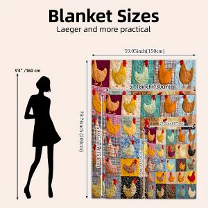 VIKAMA Rural Style Hen Patchwork Blanket With Fun Words Soft And Skin Friendly Without Shedding Hair Rural Style Decoration