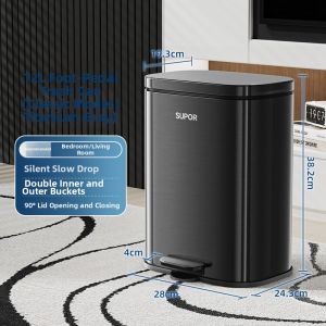 Supor | Pedal Operated Stainless Steel Trash Can Living Room Use