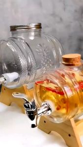 Bình thủy tinh đựng nước có vòi tặng kèm chân gỗ dung tích 1L - 3L - 5L Bình thủy tim ngâm rượu lắp gỗ bần