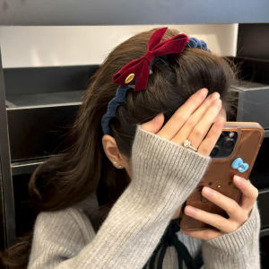 Original Korean Style Vintage Velvet Hairband with Toothed Butterfly Knot for Women Anti-Slip Hair Accessories High Forehead