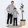KEMEJA KOKO COUPLE AYAH ANAK (satuan) POLOS WARNA LIGHT GREY / ABU2 LENGAN PANJANG PENDEK FULLKATUN. 