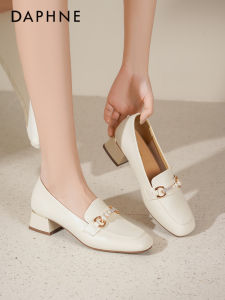 Daphne Chunky Heel Single Shoes Womens 2025 New Spring Commute Mule Work Shoes White Loafers Women Fashion Footwear