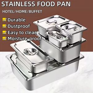 304 Stainless Steel Buffet Tray With Lid Catering Food Tray Set Hotel Pan With Cover Gastronorm Pan Buffet Food Warmer Restaurant Serving Plate With Cover Food Storage Stainless Food Container Restaurant Kitchen Equipment