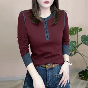 เสื้อยืดคอกลมแขนยาวผ้าฟองน้ำสองด้านระดับไฮเอนด์ ทรงเข้ารูป แฟชั่นฤดูใบไม้ร่วง 2024 เสื้อชั้นในสุดเก๋ไก๋