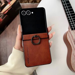 szhaiyu | For Samsung Galaxy Z Flip 8 7 7E 6 5 4 Luxury Leather Phone Case With Ring Holder Hinge 3in1 Protection Shockproof Stand Cover