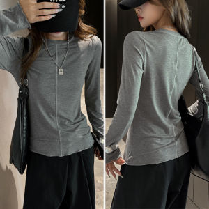 Áo Thun Cổ Tròn Tay Dài Dáng Ôm Vừa Vặn Màu Trơn Phong Cách Mỹ Dành Cho Nữ Quần Áo Làm Việc Quần Áo Công Sở Quần Áo Làm Việc