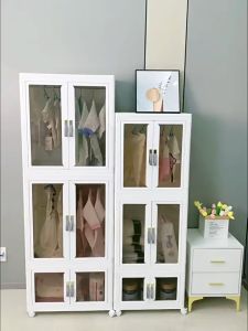 Ainossi Double door closet Storage Box Organizer Folding Plastic Clothes Cabinet Wardrobe With Wheels Household simple Hanging wardrobe