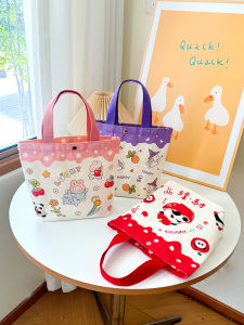 Hand-Painted Cartoon Canvas Lunch Box Cute Bento Bag Portable Commuting Bag First Year Souvenir Bag Gift Bag Fashionable Soft Canvas Bag