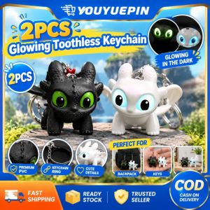 Youyuepin 2 cái Móc Khóa Rồng phát sáng đồ chơi mô hình PVC Charm Gắn Túi vui nhộn đèn có dây treo mắt giận dữ đêm dễ thương cho trẻ em Quà tặng cặp đôi