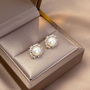 Korean Japanese Pure Silver Pearl Zircon Earrings Unique Design High End Fashion Jewelry Ear Cuffs Allergy Free Non Oxidizing