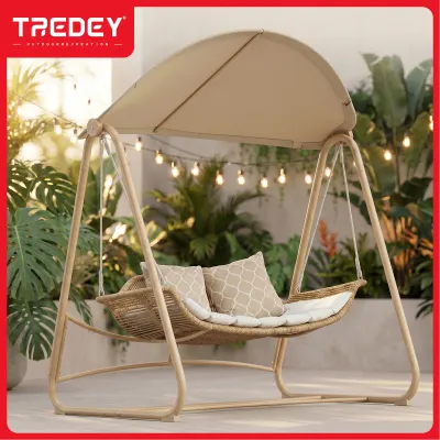 TREDEY Outdoor Swing 2Person Porch Hammock with Steel metal Frame and Adjustable Tilt Canopy