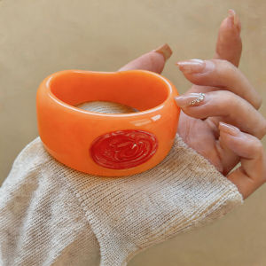 Glossy Smudging Chunky Resin Bangles Women Men Inlaid Embossed Dripping Oil Rose Flower Ornament Bracelet Stackable Jewelry M