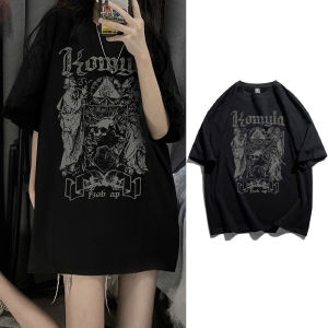 Summer Hiphop-Level Sense Fried Street Tops Ins Tide Pure Cotton American Dark Skull Short Sleeve T-shirt Men and Women Same Style