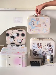 Túi Đựng Mỹ Phẩm Cute Có Gương Makeup 24cm Cốp Đựng Đồ Trang Điểm Hình Thú Có Quai Xách Dày Dặn Cứng Cáp TIDO TI DO