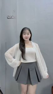 Áo sơ mi Voan Bigsize Nữ set kèm áo thun 2 dây phối xinh mặc hè mát mẻ thời trang năng động -SET915